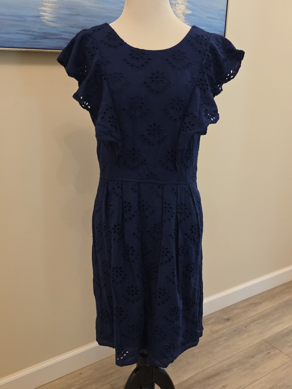Chris McLaughlin Women’s Navy Eyelet Flutter Sleeve Dress